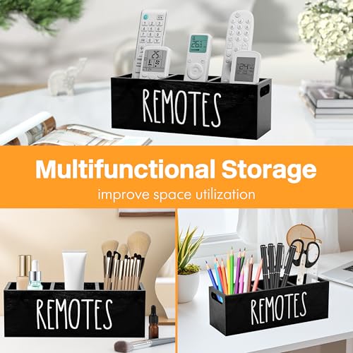 Remote Holder for Table, 3 Slots Wooden TV Remote Control Holder, Bedside Remote Control Storage Organizer - 10" x 3.3" x 3.3" Black - color: Black - 3 slot