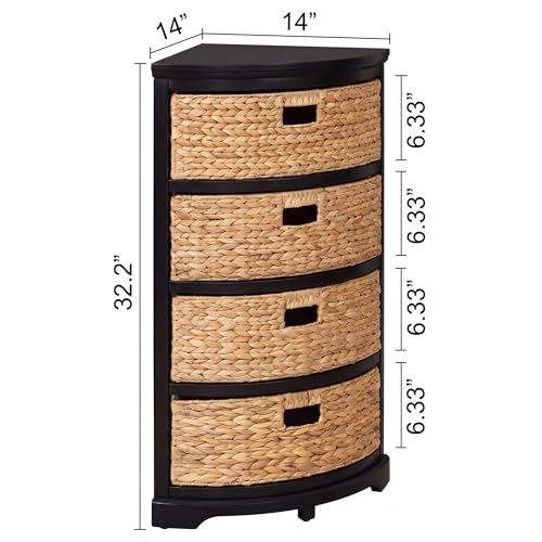 eHemco Hampton Meadows 4 Tier X-Side Corner Table Storage Cabinet with 4 Wicker Baskets, Black - color: Black, size: 14"D x 14"W x 32.2"H (4 Drawers)