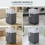 Laundry Basket with Wheels – Foldable, Space-Saving, Fabric Slim Laundry Hamper with Removable Bag and Side Pouches – Lightweight 75L Washing Basket for Clothes, Bedroom, Bathroom, Dorm