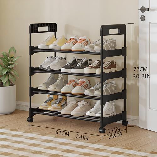 Long Storage Shoe Rack Organizer Cabinet Sturdy Shoe Shelf with Wheels Free Standing Shoe Rack for Home and Entryway 4 Tier - 23.6" W Hold 12 Pairs - size: 4 Tier - 23.6"W