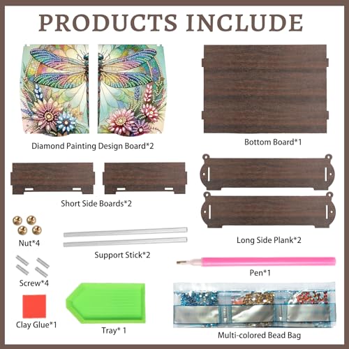 antor DIY Dragonfly Diamond Painting Wooden Storage Box, Large Special Shaped Rhinestone Diamond Art Desktop Organizer with Flip Lid, Handmade Decorative Storage Gift Case for Home or Office - color: Dragonfly