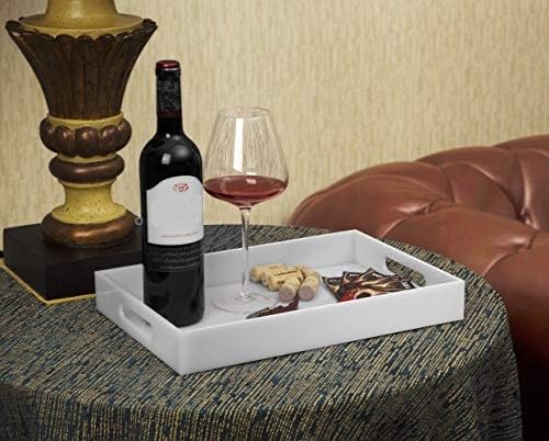 KEVLANG Glossy White Sturdy Acrylic Serving Tray with Handles-10x15Inch-Serving Coffee Appetizer Breakfast Butler-Kitchen Countertop-Makeup Drawer Organizer-Vanity Table Tray-Ottoman Tray - color: Glossy White, size: 15" x 10" x 2"