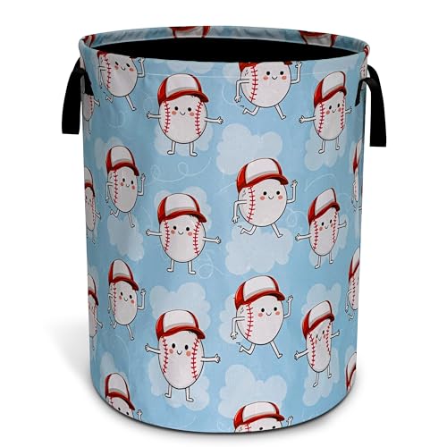 Cute Baseball Laundry Basket Oxford Cloth Funny Ball Cartoon Laundry Hamper With Handle Foldable Portable Clothes Storage Basket 18.9 X 16.5 In Storage Bag For Laundry Room/Bathroom/Bedroom - color: Cute Baseball