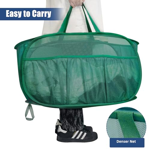 2 Pack Collapsible Laundry Baskets, Upgrade Pop Up Laundry Hamper with Convenient Bags, Foldable Laundry Basket Mesh Light Weight, Easy to Carry Clothes Hampers for Laundry, Dorm, Toys, Travel Green - color: 2xGreen