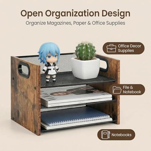 Desk Organizer - 3 Tier Wood & Metal Mesh Desktop Organizer for Office, Home, School, Workspace, Office Desk Organzier for Papers, Mail, Notebooks, Stationery - size: 3 Tier