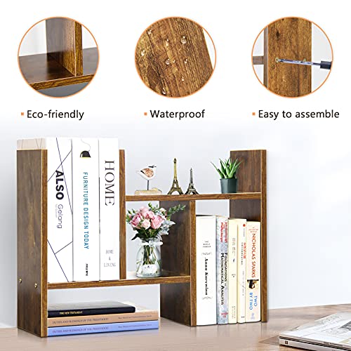 J.M.Deco Desktop Organizers and Storage for Office, Adjustable Desktop Organizer Shelf Double H Display, True Natural Stand Shelf, Desktop Shelf Organizer Natural Wood Tone - color: Brown