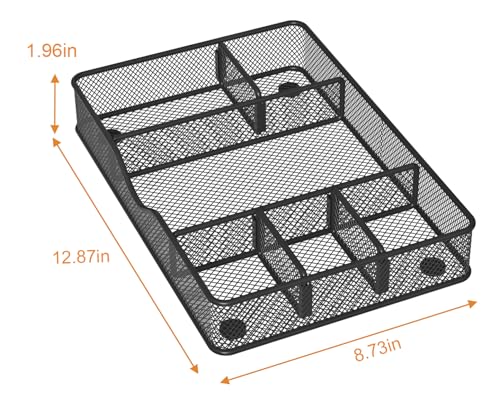 VyGrow Desk Drawer Organizer Tray, Metal Mesh Drawer Organizer for Office & Home, 6 Adjustable Compartments, Black, 2 Pack - 12.87x8.73x1.96 inch - color: 2PCS Medium