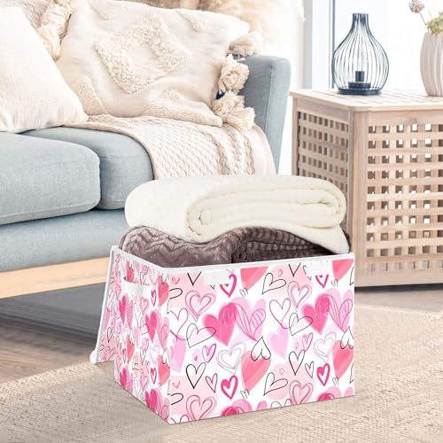 xigua Valentine's Day Storage Bins with Lids and Carrying Handle,Foldable Storage Boxes Organizer Containers Baskets Cube with Cover for Home Bedroom Closet Office - color: Valentine