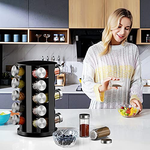 Handisen Rotating Spice Rack Organizer for Cabinet, Spice Racks Storage with 20 Jars, Spinning Spice rack for Kitchen Countertop, Spice Holder,Seasoing Storage Racks, Silver - color: Silver