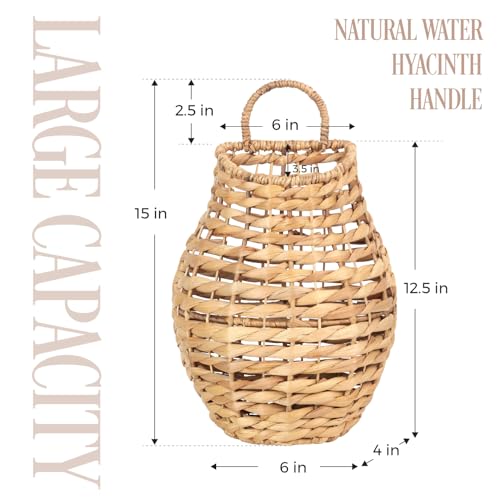 Natural Handwoven Wall Hanging Water Hyacinth Basket for Front Door Flowers & Home Decor – Handwoven Wicker Wall Baskets with Loop Handle – Decorative Organizer for Entryway Mail, and Seasonal Display - color: Model 1