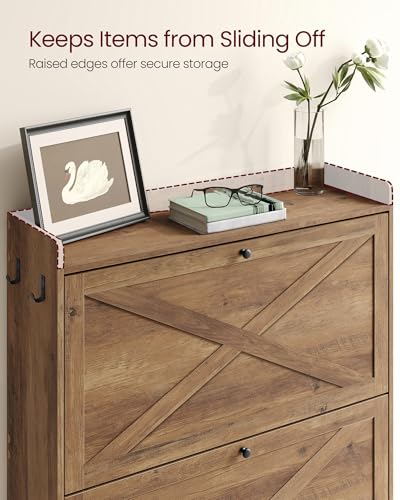 VASAGLE Shoe Storage Cabinet Organizer with 2 Flip Drawers, Freestanding Narrow Shoe Rack Cabinet for Entryway, Farmhouse Style, Fits 14 to 16 Pairs, Honey Brown UHSC203KB01S - color: Honey Brown