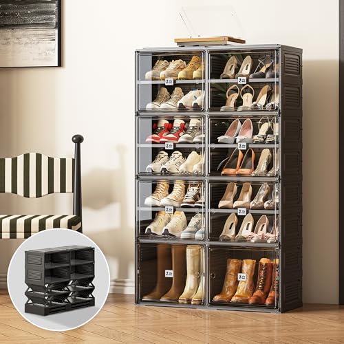 Vipbox Black Shoe Rack Organizer Cabinet for Closet Entryway,Clear Shoe Storage Boxes Stackable Sneaker Storage with Door Easy Assembly Shoe Cabinet with Lids Large 7 Tiers 28 Pairs - size: 7 Tiers 28 Pairs
