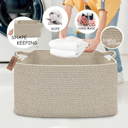 COMFY-HOMI Large Rectangular Blanket Basket, Woven Cotton Rope Baskets for Storage, Laundry Hamper Basket, Storage Bin,Toy Organizing Bin with Handle, Organization and Storage-22x15x12”-Brown - color: All Brown, size: 22''x15''x12''
