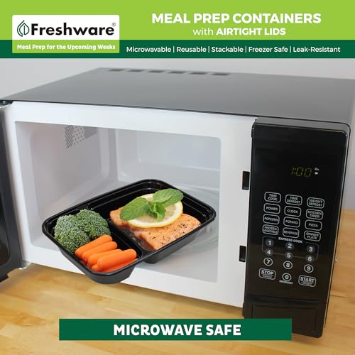 Freshware Meal Prep Containers [50 Count ] 2 Compartment with Lids, Food Storage Containers, Bento Box, BPA Free, Stackable, Microwave/Dishwasher/Freezer Safe (28 oz) - size: 2-COMP-50PK