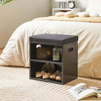 YMYNY Shoe Storage Bench with Cushion, 2 Tier Shoe Rack with Padded Seat, Adjustable Shoe Organizer Cabinet for Entryway, Living Room, Hallway, Closet, Bedroom, 15.4L*11W*16.54H, Black, UHBD028B - color: Black
