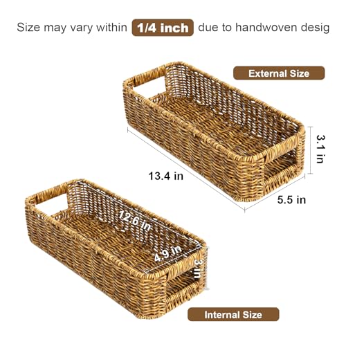 Small Wicker Basket for Toilet: Waterproof Storage Basket Organizing Over Tank Topper Tan 2pack - color: Tan, size: small (2-pack)
