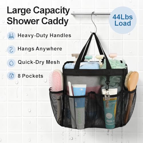 F-color Mesh Shower Caddy Portable for College Dorm Room Essentials with S Hook, 8 Pockets 2 Handles Quick Dry Shower Bag for Camping, Travel, Gym, Bathroom, Hanging Toiletry Organizer, Black - color: 1 Pack L Black, size: L (Classic Dorm Caddy)
