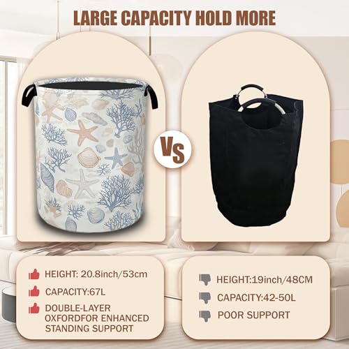 Seashells Starfish Laundry Basket,Waterproof Foldable Laundry Hamper,Dirty Clothes Basket, Linen Bin Storage Organizer Collection 16" x 20.8" - color: Seashells Starfish