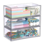Acrylic Pencil Drawer with Removable Dividers Clear Pull Out Pen Drawer Organizer Stackable Bathroom Organizer for Makeup, Cosmetics, Office Supplies,3 Pack