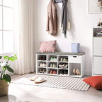 VASAGLE CUSTOS Collection - Storage Bench, Entryway Bench with Cushion, Drawer and Open Compartments, Bench with Storage, Living Room, Bedroom, Closet, White and Gray ULHS24WT - color: White + Gray