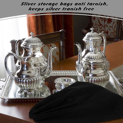 Ferraycle Silver Storage Bags Oversized 24 x 32 Inch Zipper Anti Tarnish Cloth Bag for Silver Storage, Tray, Jewelry, Flatware, Vase, Polishing,Tarnish Cleaning(Black) - color: Black