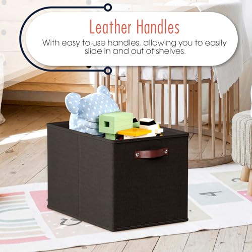 Ornavo Home 13 x 15 x 13 Kallax Storage Cube Bins, Foldable Collapsible Fabric Storage Bins Box Linen Shelf Basket Cube Organizer for Closet with Leather Handles, 6 Pack, Black - color: Black, size: Kallax - 13 x 15 x 13