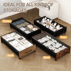 KITHELP Wooden Under Bed Storage with Wheels, 80L Extra-large Rolling Under the Bed Storage Bins 2 Pack with Removable Lid, Upgrade Metal Under Bed Drawers for Clothes Shoes Blankets in Bedroom - color: Walnut Brown 90cm-2 pack