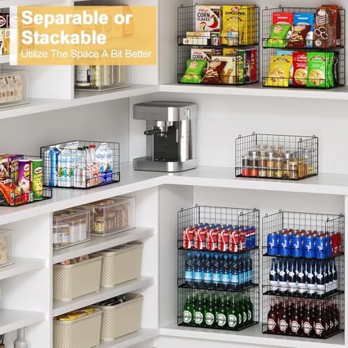 4 Pack Stackable Wire Baskets for Pantry Organizers and Storage, Large Pantry Basket for Snack Organizer, Foldable Fruit and Vegetable Storage Bin Store Can Onion Potato for Kitchen Cabinet/Countertop - color: Black, size: 4-Tier