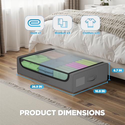 FDW Under Bed Storage Containers 2-Pack Closet Organizers Foldable Storage Bins with Clear Window Storage Containers for Shoes, and Books, Grey - color: Grey