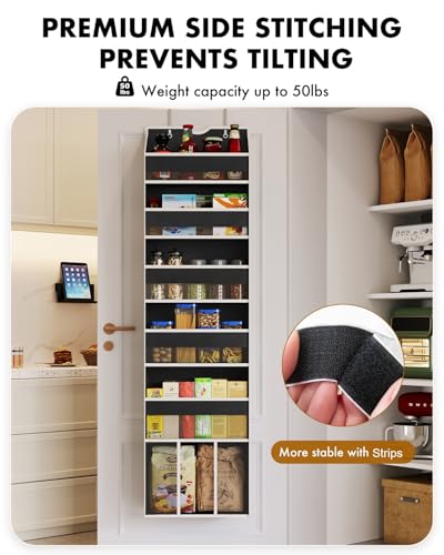 Over The Door Organizer Hanging - 6 Shelf Over Door Organizer with 6 Clear Front & 12 Side Pockets - 50LB Load Behind Storage for Closet Bedroom Bathroom Nursery Baby Essentials(Black) - color: Black