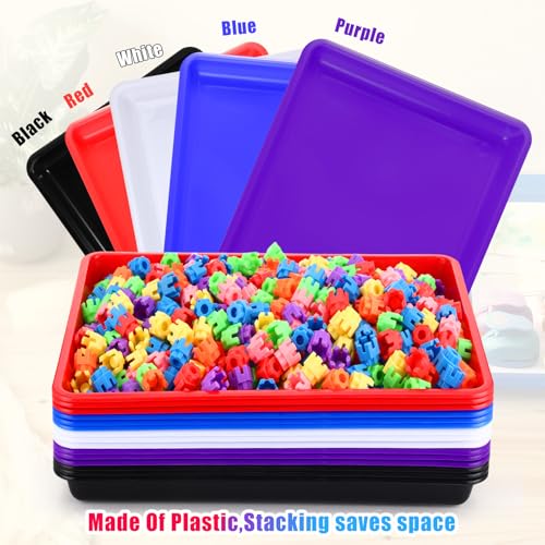 Maitys 15 Pcs Flat Plastic Trays 16.1 x 11.8'' Sensory Storage Tray Paper Stackable Classroom Bins for Office Home Organizer Arts and Crafts Supplies(Mixed Color) - color: Mixed Color