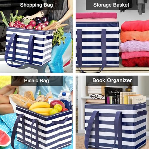 WISELIFE 3 Pack Reusable Grocery Bags Large Water Resistant Grocery Collapsible Heavy Duty Tote Bags for Shopping Picnic - color: Blue, size: 3 PCS