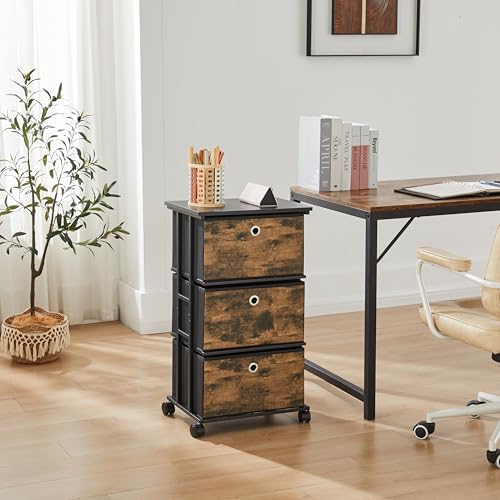 MAX Houser Dresser Storage with 3 Drawers, Fabric Tower Nightstand, Chest of Drawers,Vertical Storage Unit Organizer for Closets,Bedroom,Dorm, Wood Top, Rustic Brown Wood Grain Print - color: Brown
