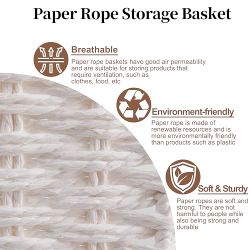 OIAHOMY Wicker Storage Basket, Rectangular Paper Rope Shelf Baskets with Built-in Handles, Woven Decorative Organizer for Pantry, Shelves, Living Room and Bathroom, 1-Pack White - color: White