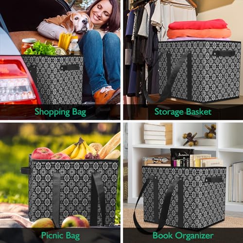 WISELIFE Reusable Grocery Bags [4 Pack],Large Grocery Tote Bag Water Resistant Shopping Bags Foldable Grocery Bag for Clothes,Shoes and Picnic,Black - color: Black, size: 4 PCS