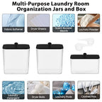 COAZEX 3 Pack Plastic Laundry Pods Container & Dryer Sheet Holder, Laundry Room Organization and Storage Jars with Lids, Scoops & Labels for Detergent, Powder, Scent Booster(Black Lid) - color: C-2+1 Pack(Black Lid)