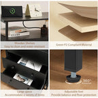 Edbuosy 27 inch Wide Night Stand Set 2 with Charging Station, Bedside Table with Open Shelf, 2 Drawers Small Wood Dresser, Modern Wood Nightstand for Bedroom/Living Room (Black) - color: 2 Pack, Black, size: 2 Drawers