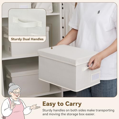 GRANNY SAYS Storage Baskets for Organizing, Linen Closet Shelf Organizers and Storage Containers with Label Holder, Large Storage Bins with Lids for Bedroom, Ivory, 3-Pack - color: Ivory, size: Medium