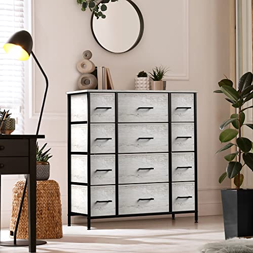 Sorbus Dresser with 12 Faux Wood Drawers - Large Storage Chest Organizer Unit with Steel Frame, Wood Top, Easy Pull Fabric Bins for Bedroom Furniture, Hallway, Living Room, Nursery, Closet & College - color: Greige, style: 12 Drawer