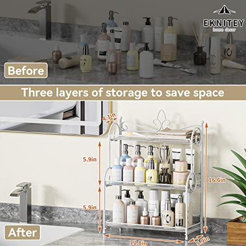 EKNITEY 3-Tier Bathroom Organizer - Sink Organizer Spice Rack for Countertop Storage, White (No Assembly) - color: white