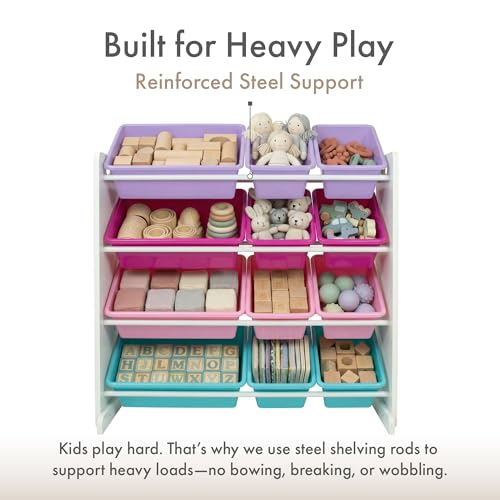 Humble Crew Toy Storage Organizer with 12 Removable Storage Bins for Kids Playroom, 4-Tier Toddler Toy Organization, White/Pink/Purple/Turquoise - color: White/Pink/Purple/Turquoise