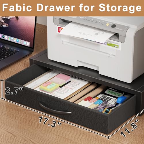 YAOHUOO 2-Tier Desktop Printer Stand with Fabric Drawer, Prtiner Table with Storage Shelf, Desk Organizer for Home Office,3D Printer,Fax Machine,Scanner, 19.6"x14.9" Black - color: Black, size: Large