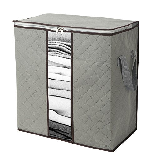 Szxc 2 Pack Foldable Erect Storage Bags Under Bed Closet Organizer 18 x 11 x 19 inch (L x W x H) - for Quilt Blanket Pillow Clothes Bedding - Clear Window & Handles - Easy to Fit 5 Throw Pillows - size: Erect, style: Set of 2