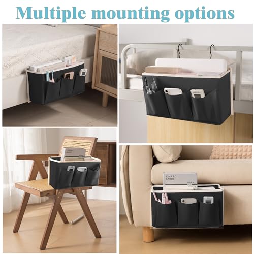Bedside Caddy/Bedside Storage Organizer Hanging Bag with Three Options,Suitable for home beds, sofas, and dormitory beds—can hold magazines, books, phones, iPads, remote controls. (Black) - color: Black
