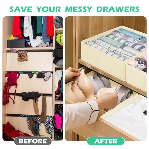Drawer Clothing Organizer 16-Pack, Beige 3-Size Underwear Drawer Dividers, Fabric Folding Wardrobe Organizer for Baby Clothes, Bras, Underwear, Panties, Belts, Socks, Ties, etc. - color: Beige