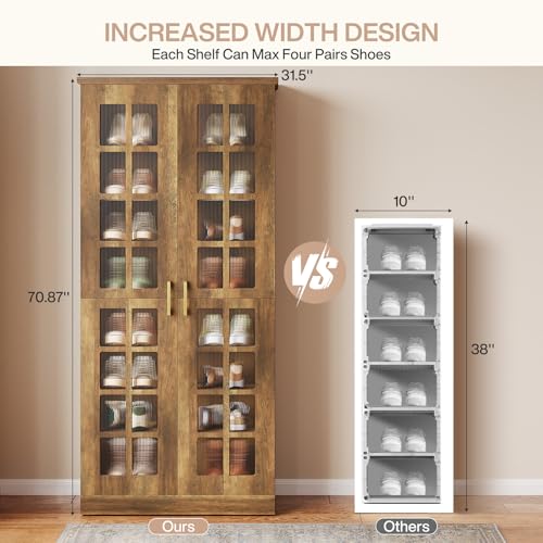 Tribesigns Tall Shoe Cabinet with Doors, 8-Tier Shoe Storage with Adjustable Shelves, Modern Shoe Organizer Shoe Rack Cabinet for Entryway, Hallway, Closet, Living Room, Rustic Brown - color: Rustic Brown