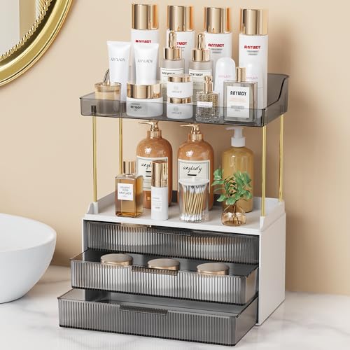 Anylady Bathroom Organizers and Storage, Makeup Organizer (Sturdy Durable Attractive), Ideal for Vanity, Countertop, Counter, Perfume, Skincare, Cabinet, Cosmetic, Dresser Organizer (Black) - color: Black