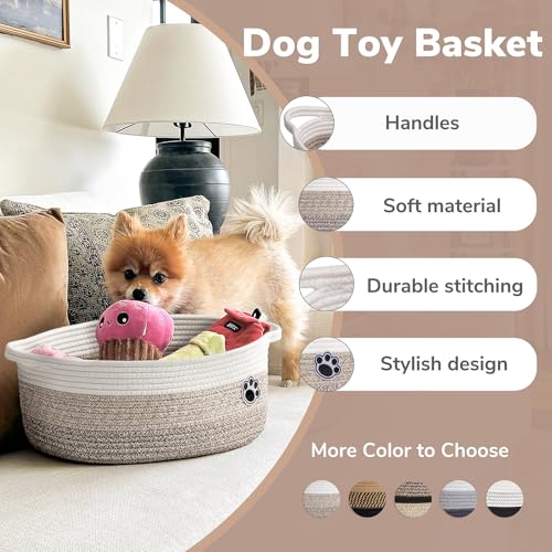 Dog Basket Gift Basket Empty, 13.6"x 10" x 6" Woven Storage Baskets for Organizing, Cotton Rope Baskets for Shelf, Dog Storage Bins with Handles, Mixed-Brown - color: Brown, size: 13.6"L x 10"W x 6"H