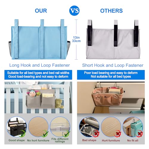 Surblue Bedside Caddy Hanging Bed Organizer Storage Bag Pocket for Bunk and Hospital Beds, College Dorm Rooms Baby Bed Rails, Camp 8 Pockets, (Large, Skyblue) - color: Skyblue, size: Large
