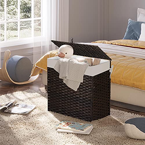 Greenstell Laundry Hamper with Lid, 125L Large Clothes Hamper with 3 Section & 2 Section Removable Liner Bags & 5 Mesh Laundry Bags, Handwoven Synthetic Rattan Divided Laundry Basket, Brown - color: Brown